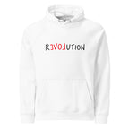 White eco raglan hoodie with red and black Revolution artwork by Cliptures